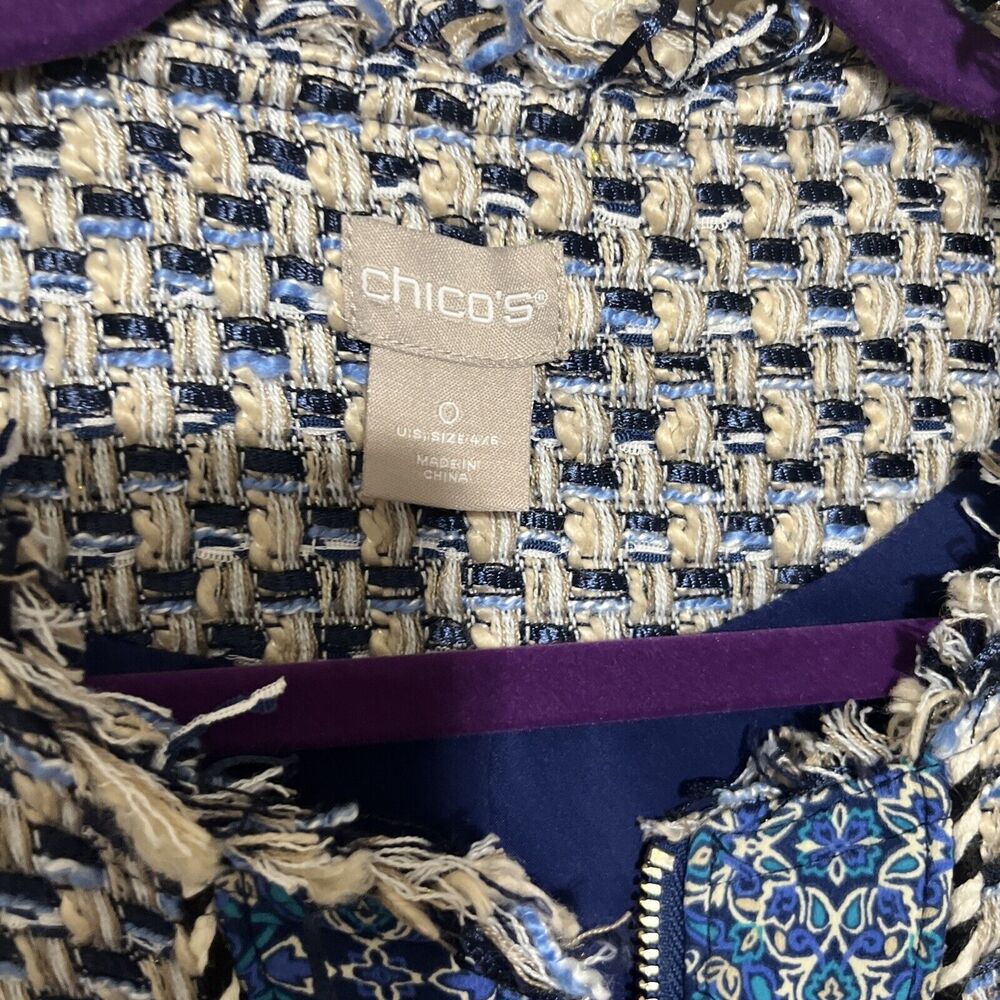 Chicos 0/S Blue Tweed Jacket Blazer boucle full zip sz 4/6 - Picture 4 of 10